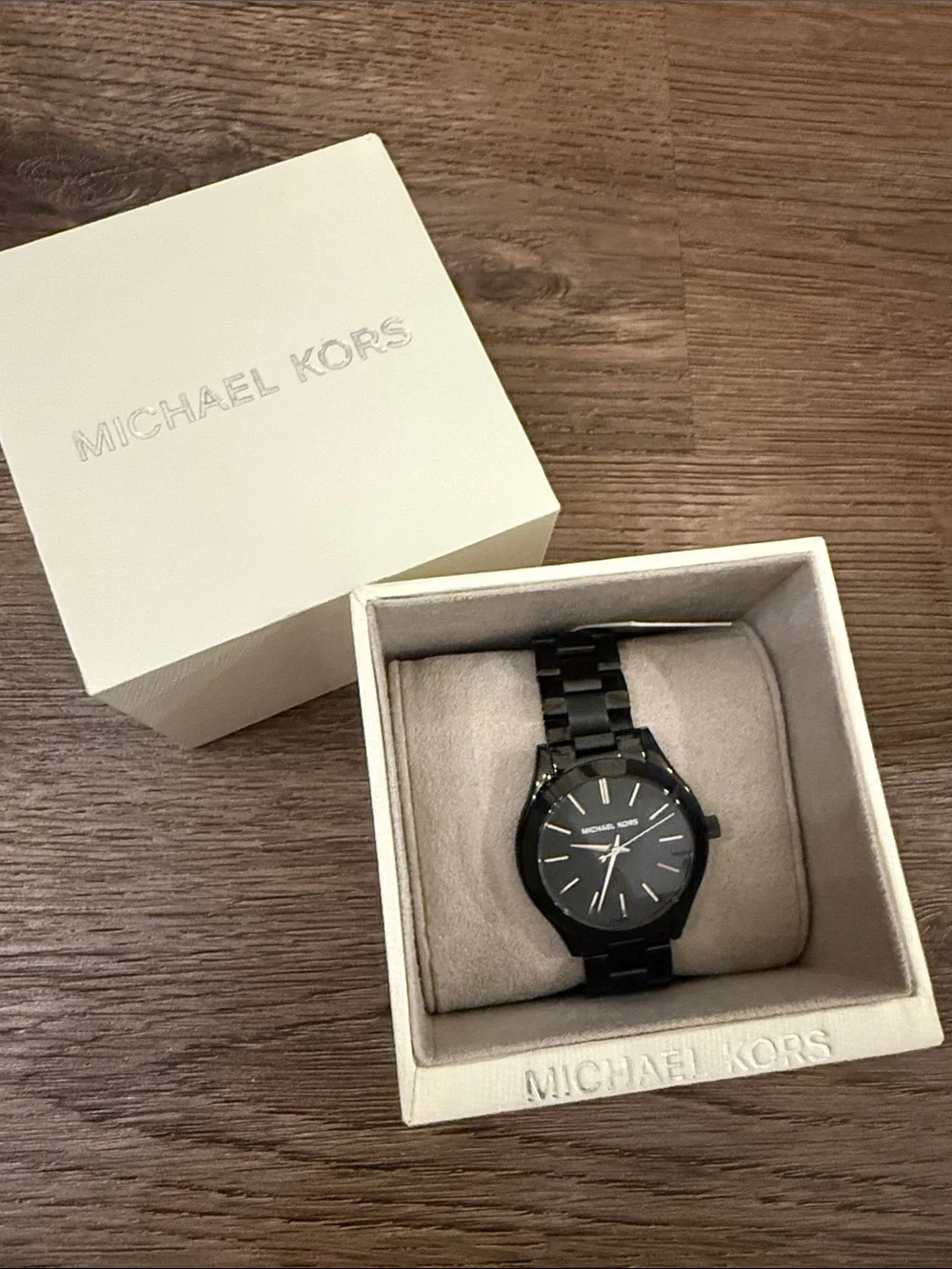 Michael Kors Slim Runway Black Bracelet Watch with Minimal Dial Working unisex